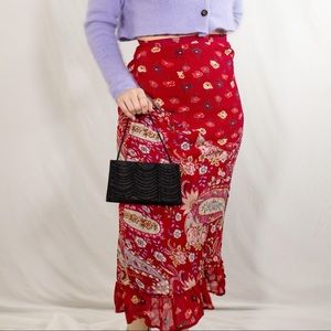 VINTAGE PAISLEY/FLORAL MIDI RUFFLE DETAIL SKIRT